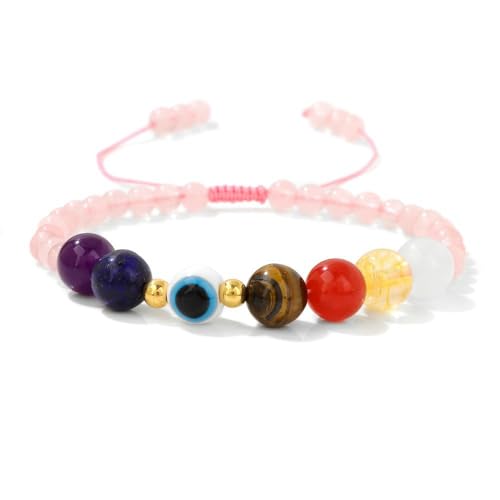 DAIJES 4 mm Steinperlen handgewebtes Armband weibliches Teufelsauge Ethno-Stil Retro Paar Farbperlen Armband - rosa Kristall von DAIJES