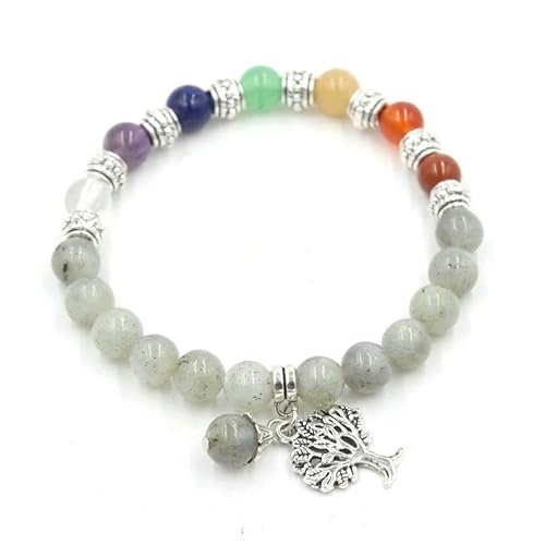 DAIJES Armband mit Buddha-Perlen und Anhänger aus sieben Kristallsteinen, 9 mm, Lebensbaum, Perlenschmuck – blinkender Stein DAIJES Armband mit Buddha-Perlen und Anhänger aus sieben Kristallsteinen, 9 mm, Lebensbaum, Perlenschmuck – blinkender Stein von DAIJES