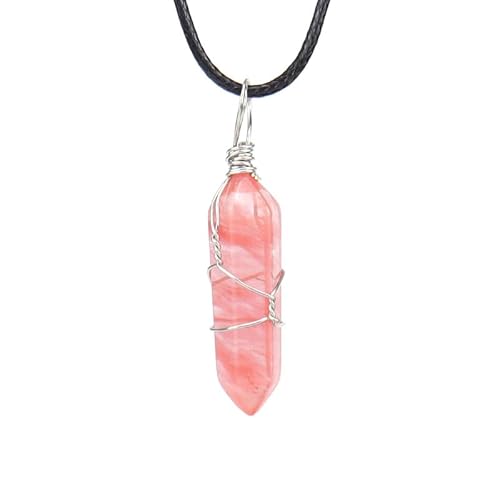 DAIJES Halskette mit Anhänger aus Naturstein-Kristall mit sechseckiger Säule N538, Wassermelonenrot DAIJES Halskette mit Anhänger aus Naturstein-Kristall mit sechseckiger Säule N538, Wassermelonenrot von DAIJES