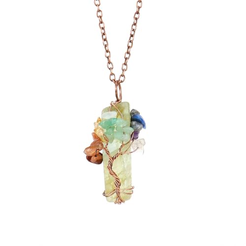 DAIJES Halskette mit Anhänger aus Naturstein mit unregelmäßigem Kristallstreifen und Amethyst-Lebensbaum-Kies N672, antikes rotes Kupfer + Traubenstein von DAIJES