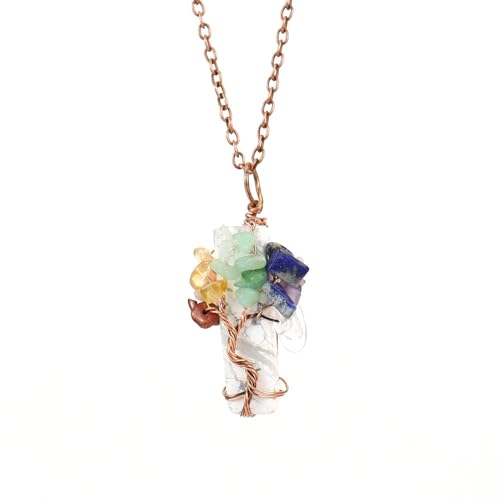 DAIJES Halskette mit Anhänger aus Naturstein mit unregelmäßigem Kristallstreifen und Amethyst-Lebensbaum-Kies N672, antikes rotes Kupfer + Weißkiefer DAIJES Halskette mit Anhänger aus Naturstein mit unregelmäßigem Kristallstreifen und Amethyst-Lebensbaum-Kies N672, antikes rotes Kupfer + Weißkiefer von DAIJES