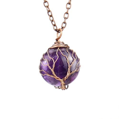 DAIJES Halskette mit Anhänger aus natürlichem Kristallrohstein mit Amethyst in runder Form, antikes rotes Kupfer + Amethyst DAIJES Halskette mit Anhänger aus natürlichem Kristallrohstein mit Amethyst in runder Form, antikes rotes Kupfer + Amethyst von DAIJES