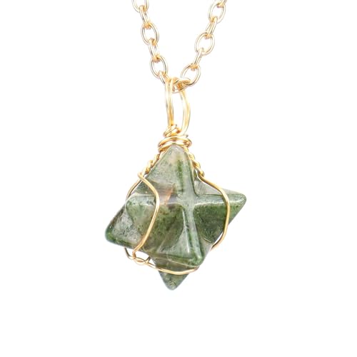 DAIJES Halskettenanhänger aus Natursteinkristall Kaba-Sternachat Hexagramm Spirit Swing N636, Golden + Indischer Achat DAIJES Halskettenanhänger aus Natursteinkristall Kaba-Sternachat Hexagramm Spirit Swing N636, Golden + Indischer Achat von DAIJES