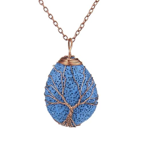 DAIJES Handgemachte Halskette mit Anhänger aus mehrfarbigem Vulkanstein mit Wassertropfen-Baum und Kupferdrahtwicklung N529, antikes rotes Kupfer + Blau DAIJES Handgemachte Halskette mit Anhänger aus mehrfarbigem Vulkanstein mit Wassertropfen-Baum und Kupferdrahtwicklung N529, antikes rotes Kupfer + Blau von DAIJES