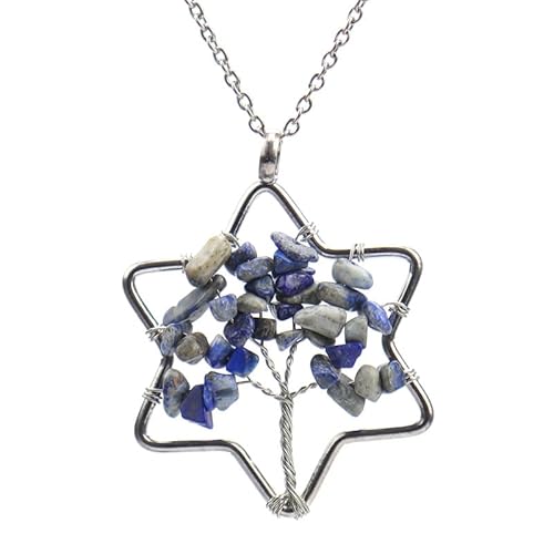 DAIJES Handgemachte Hexagramm Lebensbaum Halskette Kies Kristall Anhänger Halskette N66, Blaues Muster DAIJES Handgemachte Hexagramm Lebensbaum Halskette Kies Kristall Anhänger Halskette N66, Blaues Muster von DAIJES