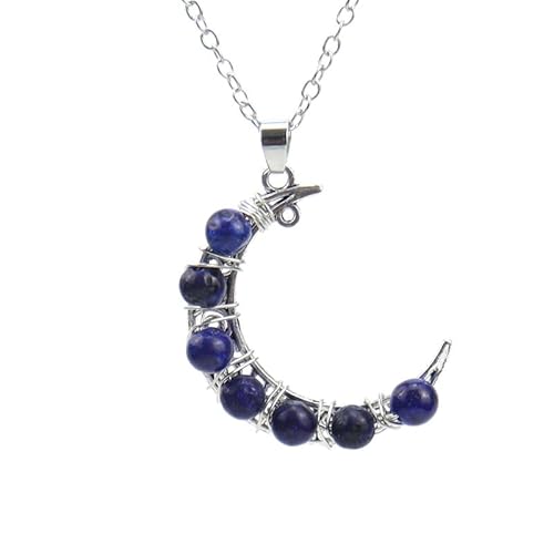 DAIJES Handgemachte bunte Perlen Achat Perlen Kristall Perlen Mond Anhänger Halskette N552, blaues Muster DAIJES Handgemachte bunte Perlen Achat Perlen Kristall Perlen Mond Anhänger Halskette N552, blaues Muster von DAIJES