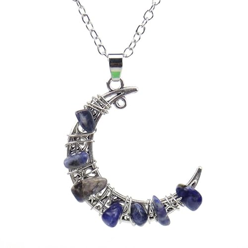 DAIJES Handgemachte bunte Perlen Kies Kristall Amethyst Mond Anhänger Halskette, blaues Muster DAIJES Handgemachte bunte Perlen Kies Kristall Amethyst Mond Anhänger Halskette, blaues Muster von DAIJES