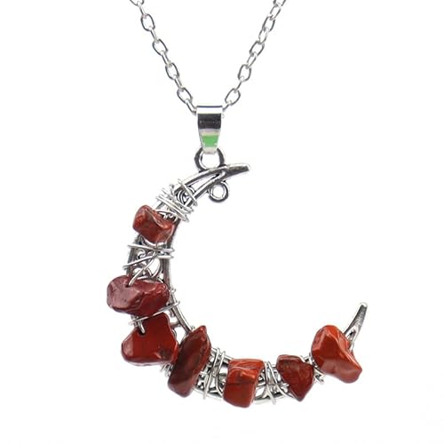 DAIJES Handgemachte bunte Perlen Kies Kristall Amethyst Mond Anhänger Halskette, roter Stein DAIJES Handgemachte bunte Perlen Kies Kristall Amethyst Mond Anhänger Halskette, roter Stein von DAIJES