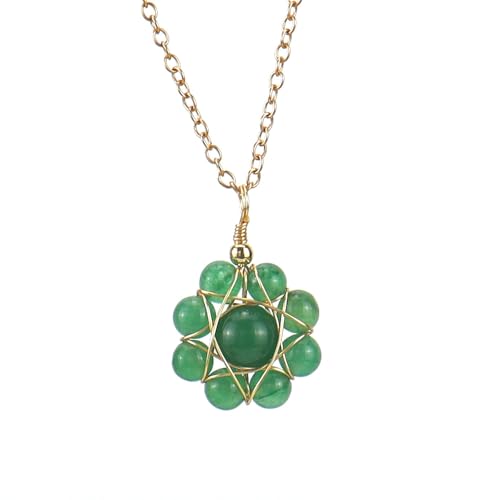 DAIJES Handgemachte goldene Wicklung Multicolor natürliche Kristallperlen Achatperlen Chrysantheme Anhänger Halskette N618, Green Dongling von DAIJES