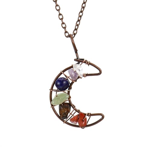 DAIJES Handgewebte Halskette mit buntem Kiesanhänger und Kristall-Amethyst-Mondanhänger, antikes rotes Kupfer + bunter Kies DAIJES Handgewebte Halskette mit buntem Kiesanhänger und Kristall-Amethyst-Mondanhänger, antikes rotes Kupfer + bunter Kies von DAIJES