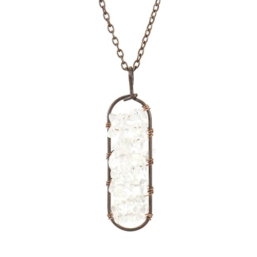 DAIJES Handgewebte Halskette mit gebogenem Anhänger aus bunter Seide, Kristallkies, Amethyst und Achat, antikes rotes Kupfer + weißer Kristall (synthetisch) (große Größe) von DAIJES