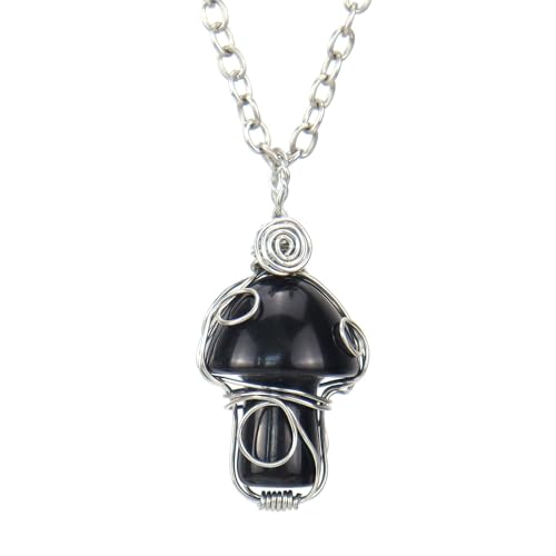 DAIJES Handgewebter Kristall-Achat-Anhänger mit kleinem Pilz, Halskette, Schmuck, DIY, Schmuckzubehör, Obsidian DAIJES Handgewebter Kristall-Achat-Anhänger mit kleinem Pilz, Halskette, Schmuck, DIY, Schmuckzubehör, Obsidian von DAIJES