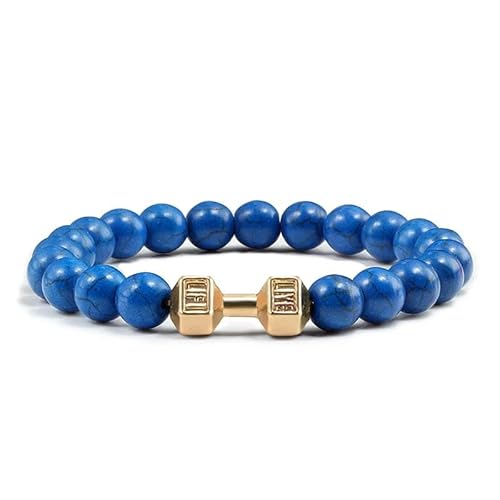 DAIJES Herren Mattschwarz Lava Weiß Perlen Charm Hantel Armbänder -Dunkelblau G von DAIJES