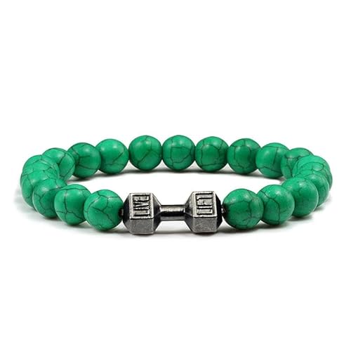 DAIJES Herren Mattschwarz Lava Weiß Perlen Charm Hantel Armbänder - Dunkelgrün Schwarz von DAIJES