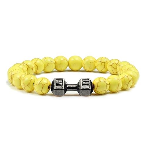 DAIJES Herren Mattschwarz Lava Weiß Perlen Charm Hantel Armbänder - Gelb Schwarz von DAIJES