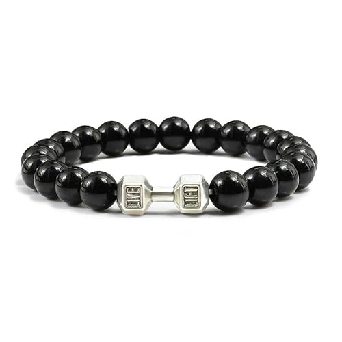 DAIJES Herren Mattschwarz Lava Weiß Perlen Charm Hantel Armbänder - Helles Schwarz S von DAIJES
