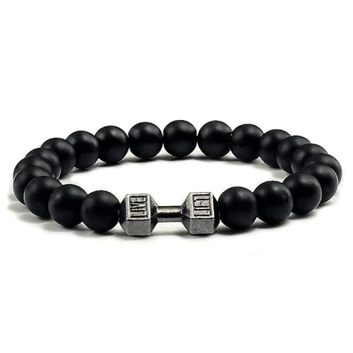 DAIJES Herren Mattschwarz Lava Weiß Perlen Charm Hantel Armbänder - Schwarz Matt Schwarz von DAIJES