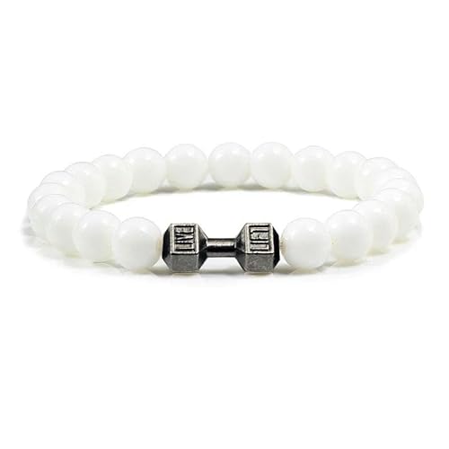 DAIJES Herren Mattschwarz Lava Weiß Perlen Charm Hantel Armbänder - Weiß Schwarz von DAIJES