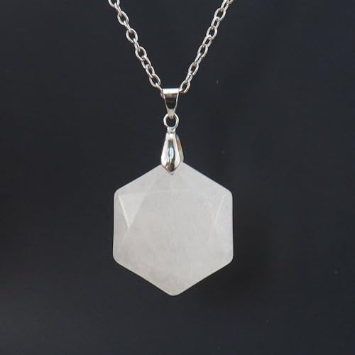 DAIJES Kristall-Edelstein-Hexagramm-Anhänger aus schwarzem Stein, Halskette mit geschliffenem polyedrischem Anhänger, weißer Kristall von DAIJES