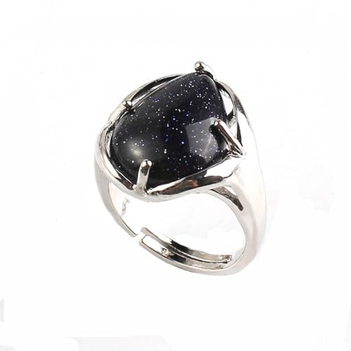 DAIJES Natürlicher Kristallstein, tropfenförmig, verstellbarer Ring, blauer Sandstein, Öffnung ist verstellbar DAIJES Natürlicher Kristallstein, tropfenförmig, verstellbarer Ring, blauer Sandstein, Öffnung ist verstellbar von DAIJES