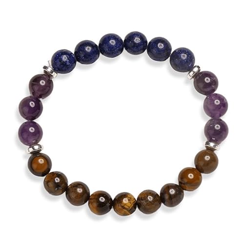 DAIJES Natural Stone 8mm Bead Bracelet Temu Elastic Rope Agate Tiger Eye Stone Mixed Color Beaded Men And Women Bracelet,Tiger Eye + Lapis + Amethyst von DAIJES