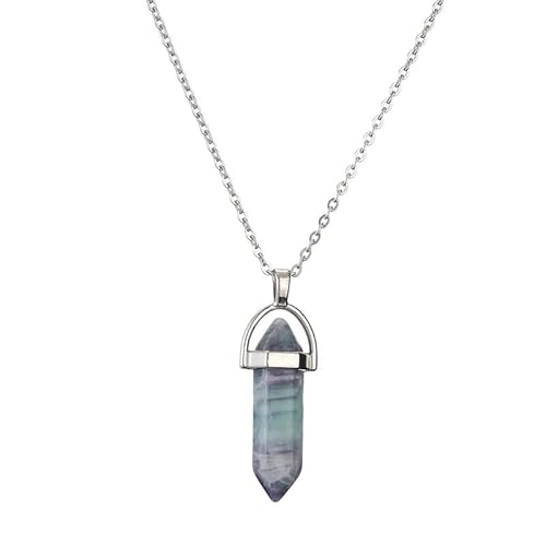 DAIJES Naturstein Hexagonal Spalte Kristall Anhänger Halskette Multicolor Schlüsselbein Kette Pullover Kette Schmuck, NSN0219 von DAIJES