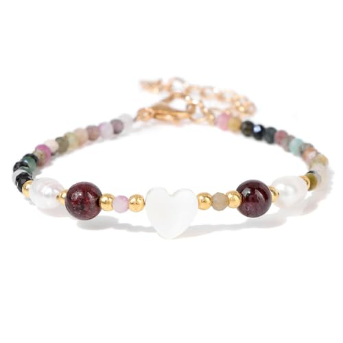 DAIJES Naturstein feine Perlen Armband künstliche Kristall einfache Liebe Shell Perle Karabinerverschluss Hand Schmuck-FB0320 von DAIJES