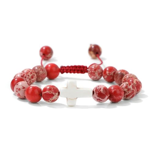 DAIJES Naturstein im gleichen Stil Kaiserstein Perlen gewebtes Armband weiblich türkis Kreuz Stil Tarnfarbe Kinder handgefertigt gewebtes Armband - roter Kaiserstein - gewebt von DAIJES