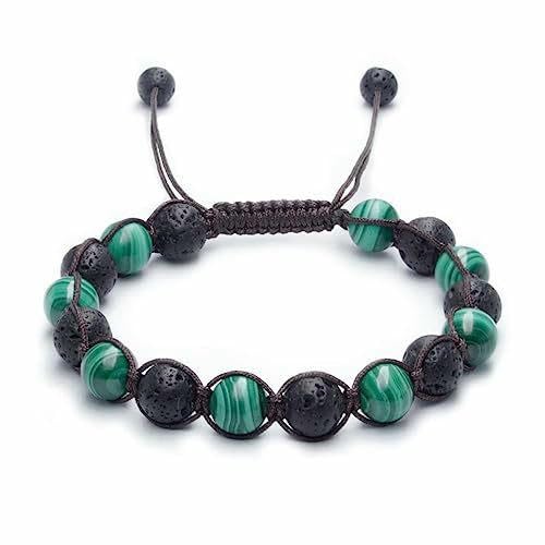 DAIJES Natursteinperlen Armband Herren grün Pfau Stein Perlen ätherisches Öl Vulkanstein geflochtenes Armband-G0020 DAIJES Natursteinperlen Armband Herren grün Pfau Stein Perlen ätherisches Öl Vulkanstein geflochtenes Armband-G0020 von DAIJES