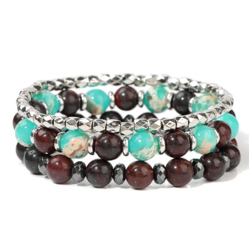 DAIJES Natursteinperlenarmband Herren Retro Kartenstein Vulkanstein Kombinationsset Elastisches Seil-FK1503 DAIJES Natursteinperlenarmband Herren Retro Kartenstein Vulkanstein Kombinationsset Elastisches Seil-FK1503 von DAIJES