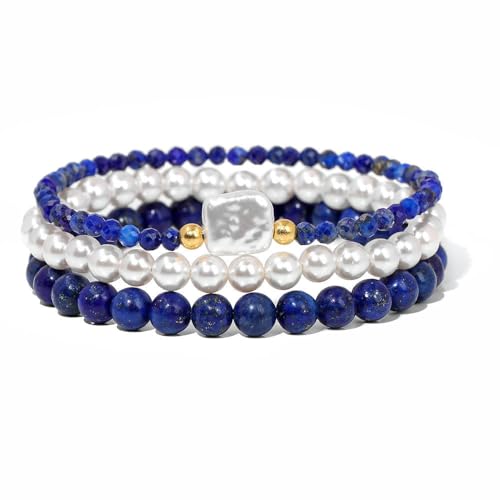 DAIJES Natursteinperlenarmband weibliches Perlenset dreilagige Handschnur Muschel feine Perlen Perlen Handschmuck-FK1751-19CM von DAIJES