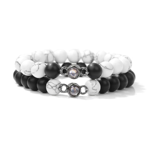 DAIJES Projektor-Set Armband Herren Natursteinperlen Elastisches Seilarmband Paarmodelle - Weißkiefer + matte Perlen von DAIJES