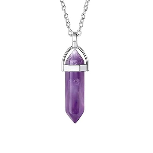 DAIJES Seidengewickelter Kristall-Anhänger mit sechseckiger Säule, Naturstein, gewickeltes Kristall-Halsketten-Set, sechseckige Säule, Amethyst DAIJES Seidengewickelter Kristall-Anhänger mit sechseckiger Säule, Naturstein, gewickeltes Kristall-Halsketten-Set, sechseckige Säule, Amethyst von DAIJES