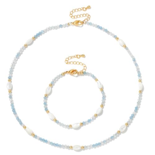 DAIJES Spleißen unregelmäßige Perle künstliche Kristall Perlen Armband Retro-Set Hand Schmuck weiblich - Aquamarin - 45cm von DAIJES