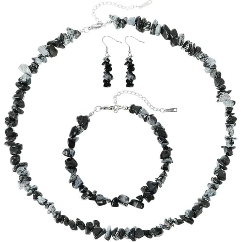 DAIJES Steinkiesperlen Halskette Armband Ohrringe Set Handschmuck Männer und Frauen Rock Stil unregelmäßiger Stein handgefertigt - KL0016 von DAIJES