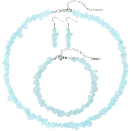 DAIJES Steinkiesperlen Halskette Armband Ohrringe Set Handschmuck Männer und Frauen Rock Stil unregelmäßiger Stein handgefertigt - KL0017 DAIJES Steinkiesperlen Halskette Armband Ohrringe Set Handschmuck Männer und Frauen Rock Stil unregelmäßiger Stein handgefertigt - KL0017 von DAIJES