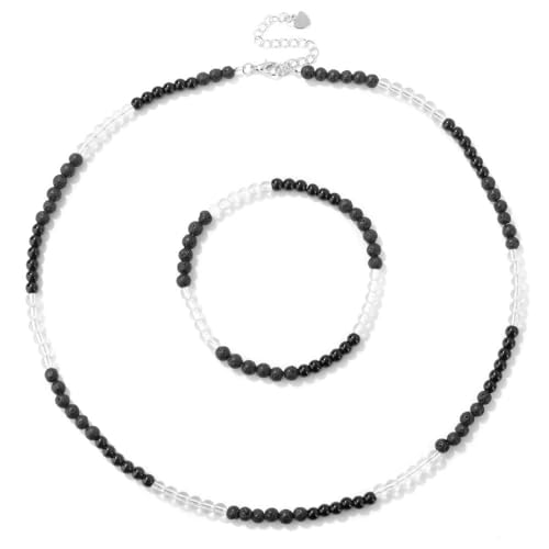 DAIJES Vintage 4mm Steinperlen Armband Halskette Set Schlüsselbeinkette-weißes Kristallset-45cm DAIJES Vintage 4mm Steinperlen Armband Halskette Set Schlüsselbeinkette-weißes Kristallset-45cm von DAIJES