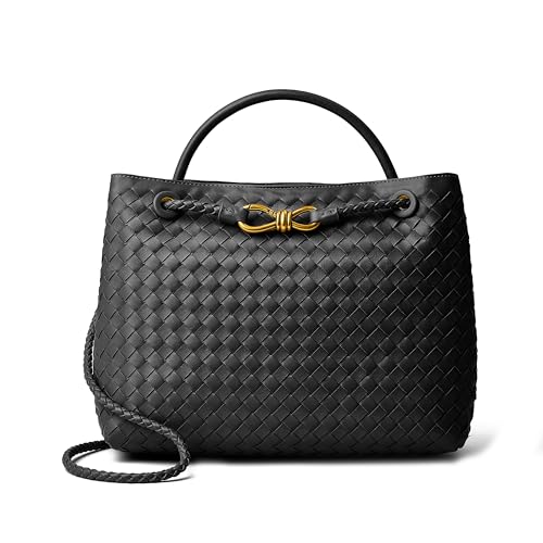 DAILANDO Gewebte Tragetasche für Damen, Designer-Schultertasche und Handtaschen mit geflochtenem Tragegriff, Schwarz von DAILANDO