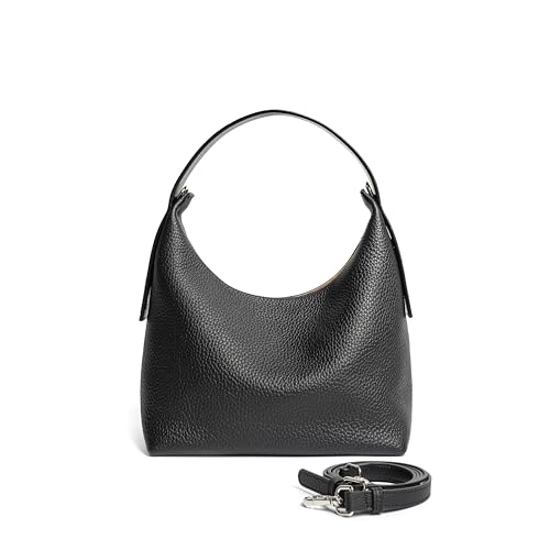 DAILANDO Kleine Leder-Handtasche mit Tragegriff oben für Damen, Mini-Hobo-Umhängetasche mit langem, verstellbarem Crossbody-Gurt, 1-schwarz, Small von DAILANDO