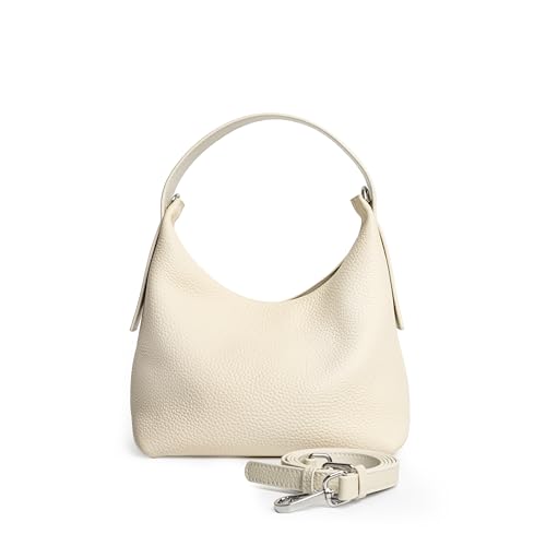 DAILANDO Kleine Leder-Handtasche mit Tragegriff oben für Damen, Mini-Hobo-Umhängetasche mit langem, verstellbarem Crossbody-Gurt, 2-Off, Weiß, Small von DAILANDO