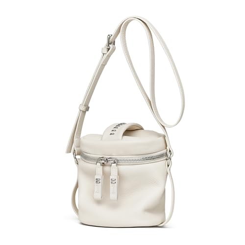 DAILANDO Mini-Korb-Umhängetasche für Damen, klein, Leder, zylinderförmig, mit Tragegriff oben und abnehmbarem langem Riemen, 1-weiß, Small von DAILANDO