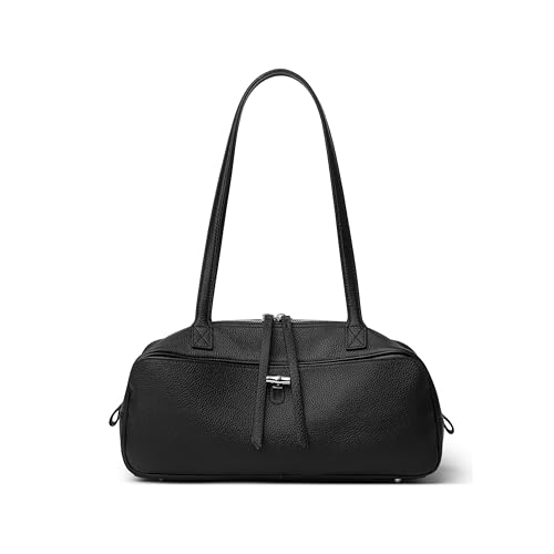 DAILANDO Schultertasche aus echtem Leder für Damen, mittelgroß, Designer-Handtasche mit Tragegriff oben, Schwarz, Medium, Umhängetasche von DAILANDO