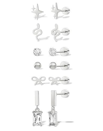 6 Paar Helix Piercings Chirurgenstahl Medizinische Titan Ohrstecker für Damen,Gold Silber14K Vergoldet Ohrstecker Set,Hypoallergene Klein Ohrringe ragus Piercing (6pairs stud dangle-Silver) von DAILI