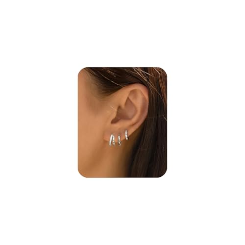 DAILI Ohrringe Silber 925 Creolen,klein Gold Creolen Set für Mehrere Piercings,Hypoallergen Leicht Chirurgischer Edelstahl Stapelbar Zirkonia Helix Piercings Ohrringe 10MM von DAILI