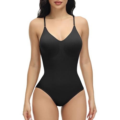 DAILISHA Shapewear Damen Body Stark Formend，Body Shaper Damen, Hohe Elastizität Bodysuit Women Shapewear, Taillenmieder Shaping Miederbody und Verstellbarer Schultergurt (Schwarz, S) von DAILISHA