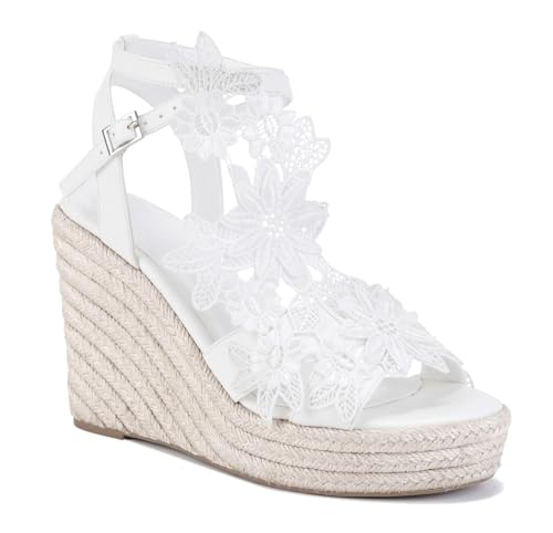 DAILUOQI Damen Plateau Keilabsatz Sandalen Keilabsatz Espadrilles Knöchelriemen Offener Zehenbereich Sommerkleid Komfort Keilsandalen, Weiß-2#, 38 EU von DAILUOQI