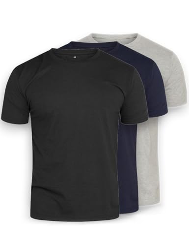 DAILY COTTON Herren 1er 3er 5er Packung T-Shirts mit Rundhalsausschnitt Set Rundhals einfarbig-3ER-Schwarz/Grau/Navy-XXL von DAILY COTTON
