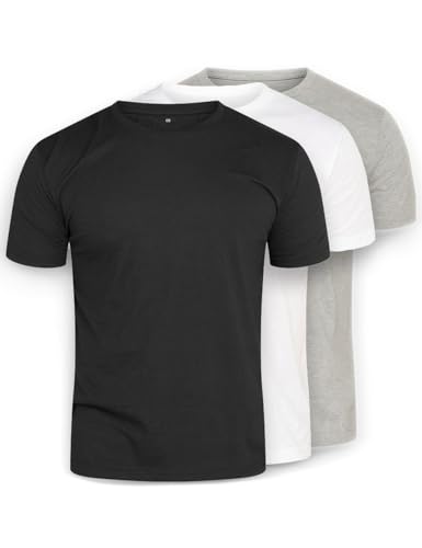 DAILY COTTON Herren 1er 3er 5er Packung T-Shirts mit Rundhalsausschnitt Set Rundhals einfarbig-3ER-Schwarz/Weiss/Grau-S von DAILY COTTON