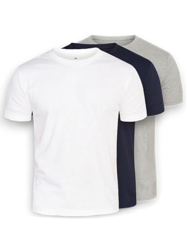 DAILY COTTON Herren 1er 3er 5er Packung T-Shirts mit Rundhalsausschnitt Set Rundhals einfarbig-3ER-Weiss/Grau/Navy-M von DAILY COTTON