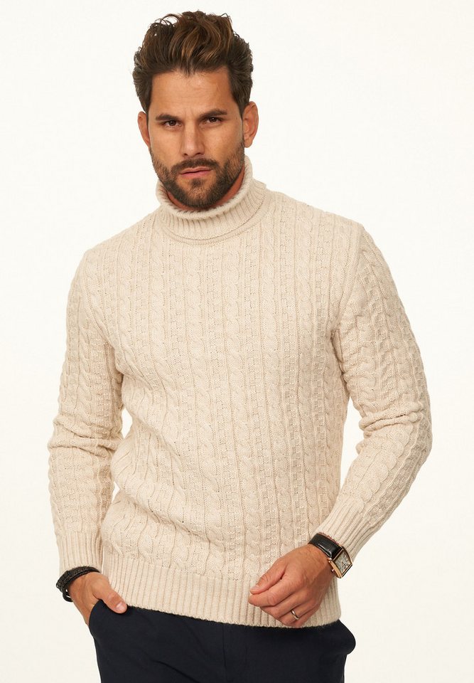 DAILY COTTON Rollkragenpullover als Grobstrick Pulli mit Zopfmuster für Herren Strickpullover für Männer - Winterpullover im Regular-Fit von DAILY COTTON